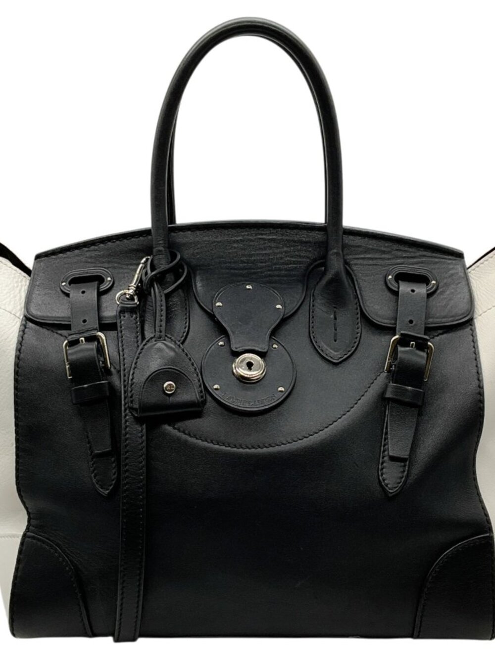 Ralph Lauren Black / White Calfskin Leather Soft Ricky 33 Bag